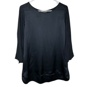 Vince 100% Silk‎ Blouse Women's Small Deep Navy Blue Classic Quiet Luxury